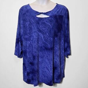 Catherines Seaquin Tie Dye Top 26W 28W Plus Size 3X Cut Out Twist 3/4 Sleeve